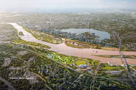 Vue en perspective du projet d’aménagement de l’axe de l’avenue paysagère du fleuve Rouge. Photo : VNA
