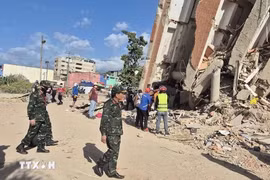 Le chef de la délégation, accompagné de plusieurs membres et représentants du Venezuela, effectue une reconnaissance de terrain dans l'État de La Guaira afin de préparer le déploiement de personnel et de matériel pour les opérations de recherche et de sauvetage. Photo : VNA