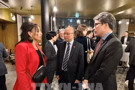 L’ambassadeur du Vietnam en France, Dinh Toan Thang (au milieu), rencontre près de 20 entreprises menant des affaires au Vietnam ou ayant l’intention d’y explorer des opportunités commerciales. Photo : VNA