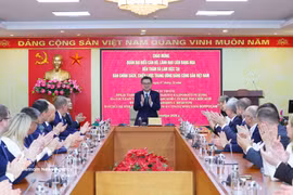 Nguyen Thanh Nghi, membre du Bureau politique, secrétaire du Comité central du Parti communiste du Vietnam et président de la Commission centrale des politiques et des stratégies, reçoit une délégation de cadres et de dirigeants russes. Photo: VNA