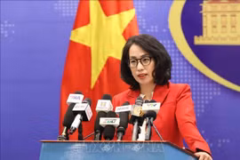 Pham Thu Hang, porte-parole du ministère des Affaires étrangères, lors de la conférence de presse régulière du ministère à Hanoï le 24 avril. Photo: VNA