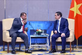 Le Premier ministre Pham Minh Chinh (droite) rencontre Tony Fernandes, fondateur et PDG de Capital A. Photo : VNA