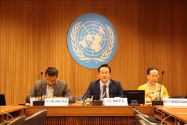  L'ambassadeur Mai Phan Dung, chef de la délégation vietnamienne à Genève (centre) aux discussions. Photo : VNA