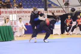 Des athlètes en compétition lors des 10es Championnats d'Asie de pencak silat. Photo : VNA