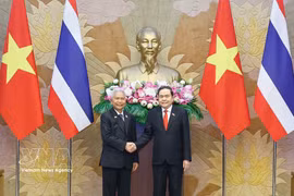 Le président de l'Assemblée nationale Tran Thanh Man (droite) et le président de l'Assemblée nationale et de la Chambre des représentants du Royaume de Thaïlande, Sophon Zaram. Photo : VNA