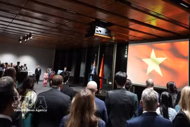 Cérémonie de salut au drapeau dans une atmosphère solennelle. Photo : VNA