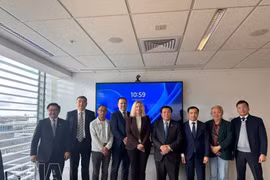 Les participants à la séance de travail réunissant la délégation de l'Académie nationale politique Hô Chi Minh, le Conseil central des études théoriques et les dirigeants de l'Institut Nouvelle-Zélande-Asie. Photo : VNA