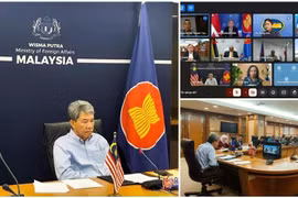 Lors de la réunion d'urgence en ligne des ministres des Affaires étrangères de l'ASEAN, le 30 mars. (Photo : Bernama) 