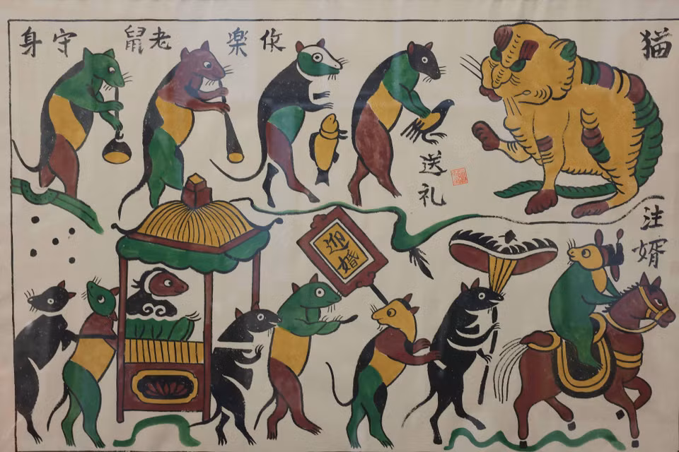 « Mariage des souris », une classique des estampes de Dông Hô. Photo : VNA