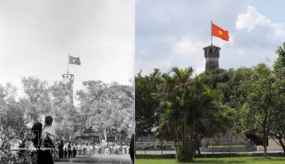 La tour du Drapeau de Hanoï, construite il y a plus de 200 ans, est un monument historique emblématique de la Cité impériale de Thang Long. Symbole de la capitale, elle témoigne de son histoire héroïque et de la résilience de générations de Hanoïens. Photo : Archives de la VNA