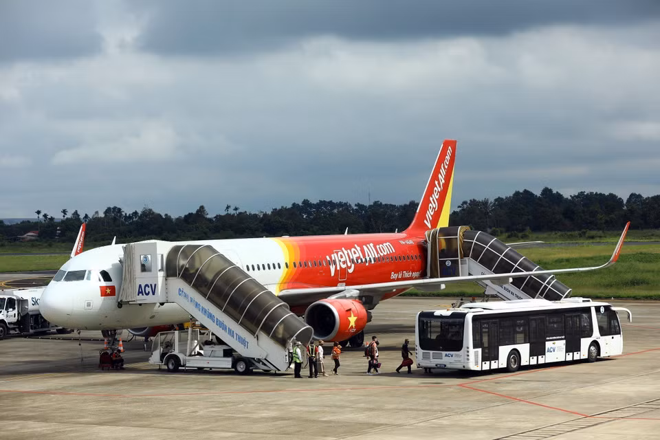 Un avion de Vietjet Air à l'aéroport de Buôn Ma Thuôt. Photo : VNA