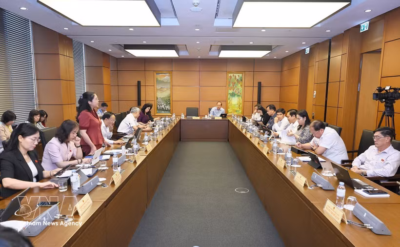 Des députés de l'Assemblée nationale des provinces de Bac Ninh et de Ca Mau tiennent des discussions de groupe. Photo : VNA