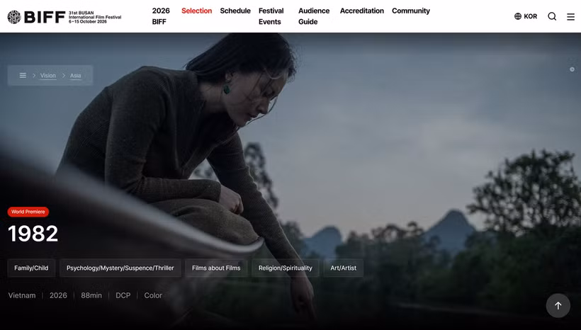 Le film 1982 est présenté sur le site web du Festival international du film de Busan. Photo: Capture d'écran
