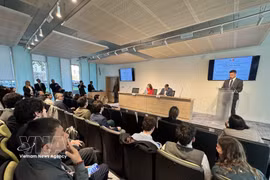 L’ambassadrice du Vietnam en Argentine concurremment en Uruguay, Ngô Minh Nguyêt s’exprime lors de la table ronde sur les relations bilatérales. Photo : VNA