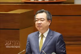 Nguyên Thanh Nghi, membre du Politburo, secrétaire du Comité central du Parti et président de sa Commission des politiques et des stratégies s'exprime lors de la conférence. Photo: VNA