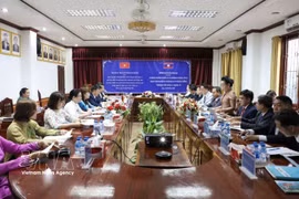 Lors de l’entretien entre les délégations de la province vietnamienne de Diên Biên et de la province lao de Bokeo. Photo : VNA