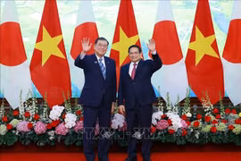 Le Premier ministre Pham Minh Chinh et son homologue japonais Ishiba Shigeru, avant leur entretien, à Hanoi, le 28 avril. Photo: VNA