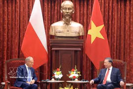Le secrétaire général du Parti et président de la République, Tô Lâm (à droite) et le Premier ministre polonais Donald Tusk, à Hanoi, le 26 octobre. Photo : VNA