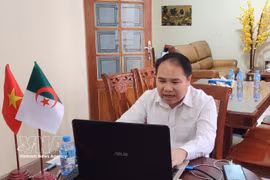 Le conseiller commercial Hoàng Duc Nhuân s’exprime lors de la session de conseil à l’exportation sur les marchés algérien, sénégalais et tunisien. Photo : VNA