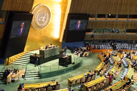 Le secrétaire général du Parti communiste du Vietnam et président vietnamien Tô Lâm, prononce un discours important lors du débat général de haut niveau de la 81e session de l’Assemblée générale des Nations Unies. Photo : VNA