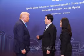 Le président vietnamien Luong Cuong et le président américain Donald Trump (à gauche), à Gyeongju, en République de Corée, le 29 octobre. Photo : VNA
