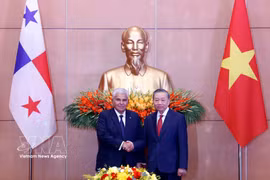 Le secrétaire général et président Tô Lâm (à droite) et le président José Raúl Mulino, lors de leur entretien, à Hanoi, le 6 octobre 2026. Photo : VNA