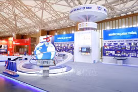 L'espace d'exposition sur le parcours de 80 ans de l'agence vietnamienne d’information (VNA) au Centre des expositions du Vietnam, dans la commune de Dông Anh, à Hanoi. Photo: VNA