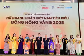 Le vice-Premier ministre Mai Van Chinh et le président de la VCCI, Pham Tân Công, remettent des prix aux 10 meilleures femmes entrepreneures. Photo : VGP
