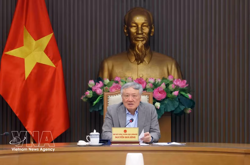 Le vice-Premier ministre permanent Nguyen Hoa Binh lors de la réunion. Photo : VNA