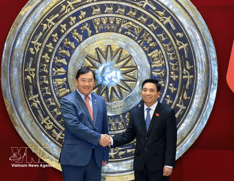 Le vice-président de l'Assemblée nationale, Nguyen Doan Anh, reçoit le président de la Commission des Relationx extérieures, de la Coopération internationale, de l'Information de l'Assemblée nationale cambodgienne. Photo : VNA