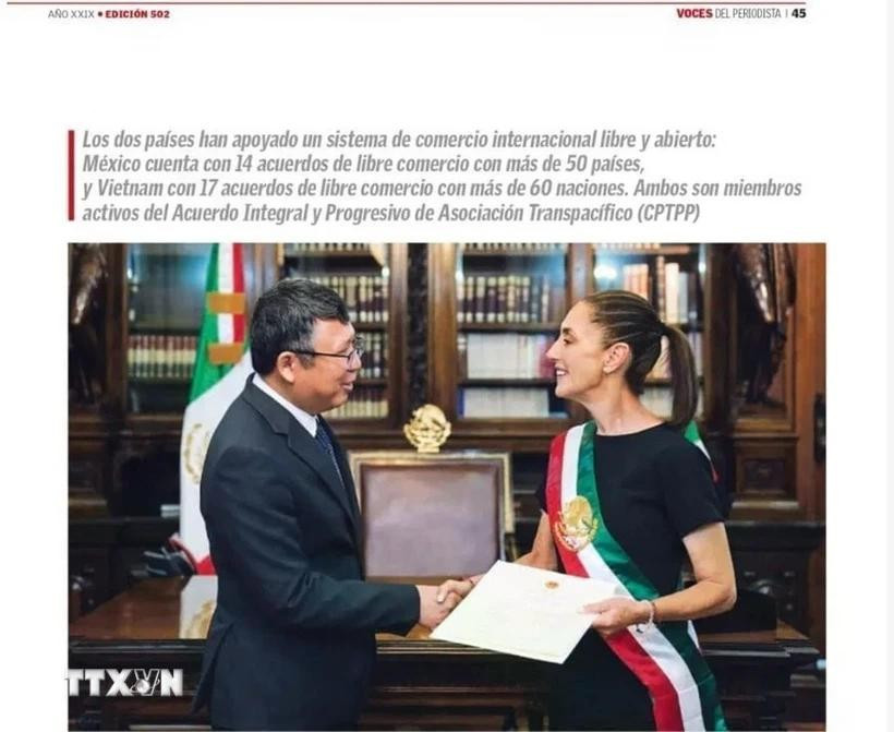 Photo de l'ambassadeur vietnamien Nguyen Van Hai et de la présidente mexicaine Claudia Sheinbaum sur Voces Del Periodista. Capture d'écran/VNA