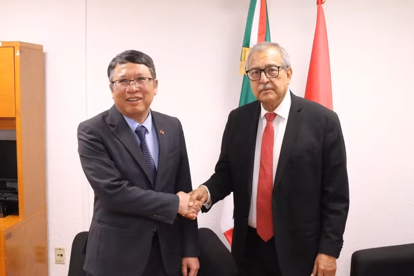 Pedro Vazquez Gonzalez, président de la Commission des affaires étrangères de la Chambre des députés du Mexique et Nguyen Van Hai (gauche), ambassadeur du Vietnam au Mexique. Photo : VNA