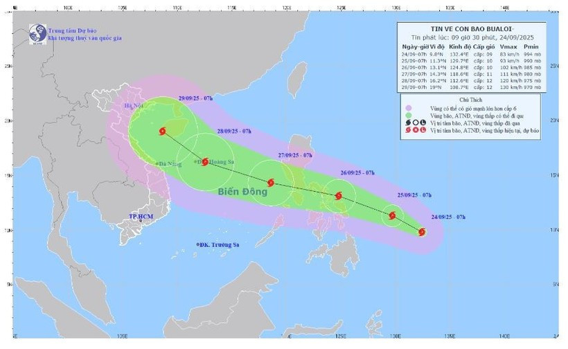 Localisation et direction de la tempête Bualoi. Photo : Centre national de prévision hydrométéorologique