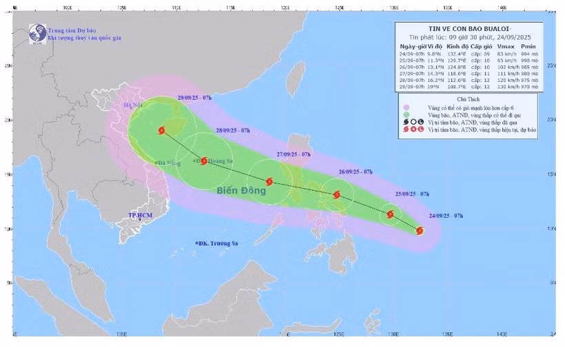Localisation et direction de la tempête Bualoi. Photo : Centre national de prévision hydrométéorologique