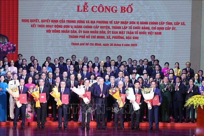 Le secrétaire général du Comité central du Parti communiste du Vietnam To Lam à la cérémonie de création officielle de la nouvelle ville élargie de Ho Chi Minh-Ville. Photo : VNA