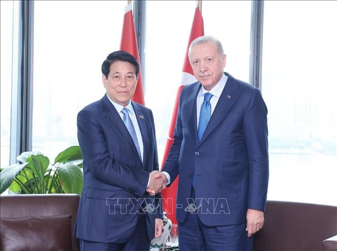 Le président vietnamien Luong Cuong (gauche) a rencontré dans l’après-midi du 24 septembre (heure locale) à New York, le président turc Recep Tayyip Erdoğan. Photo : VNA