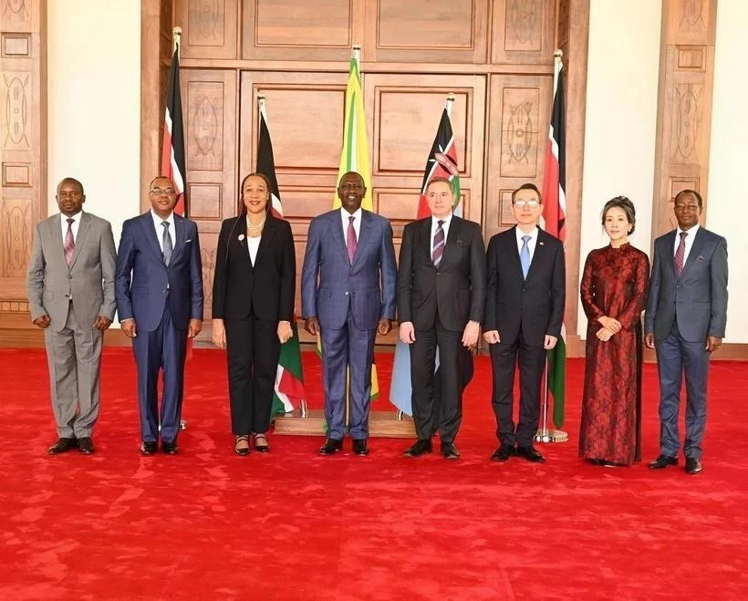 L'ambassadrice du Vietnam en Tanzanie et en République du Kenya, Vu Thanh Huyen (3e à gauche) et d'autres ambassadeurs lors de la cérémonie de présenter les lettres de créance. Photo : VNA