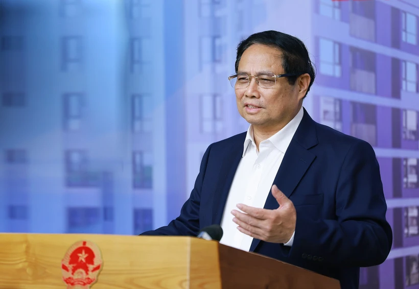 Le Premier ministre Pham Minh Chinh prend la parole à la conférence. Photo : VNA