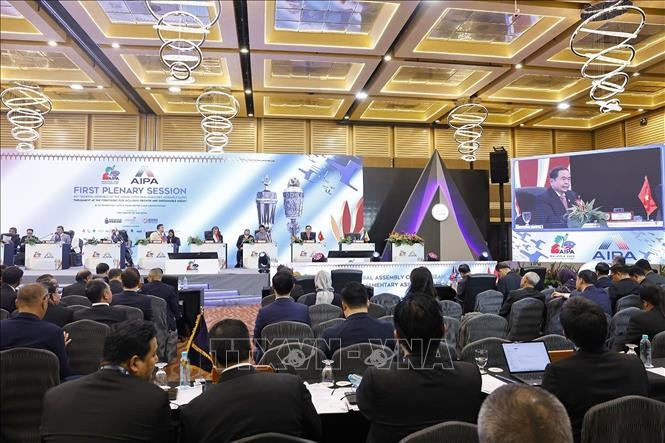 Le président de l’Assemblée nationale Tran Thanh Man prend la parole à la première séance plénière de la 46e Assemblée générale de l’Association interparlementaire de l’ASEAN (AIPA-46). Photo : VNA