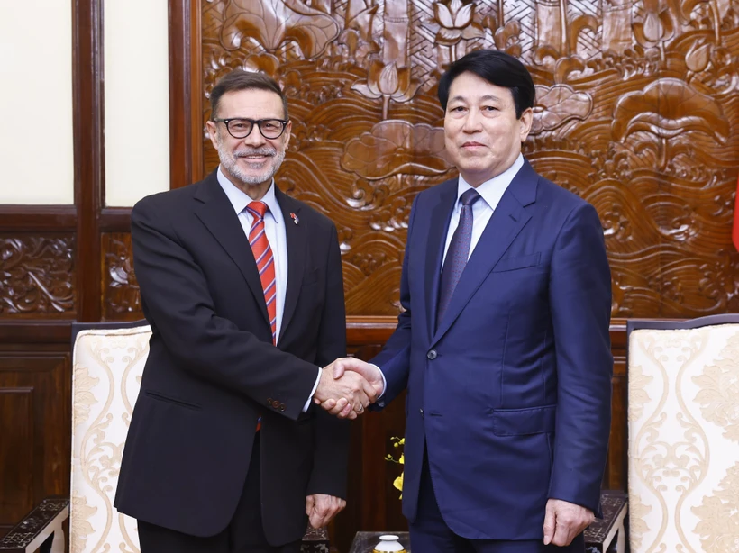 Le président Luong Cuong (droite) et l'ambassadeur d'Australie au Vietnam, Andrew Goledzinowski. Photo : VNA