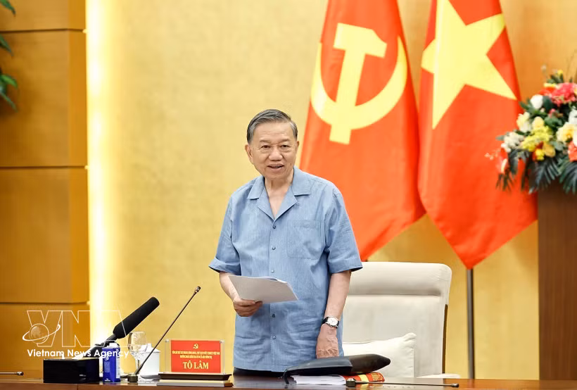 Le secrétaire général du Parti communiste du Vietnam (PCV) et président To Lam à la réunion. Photo: VNA
