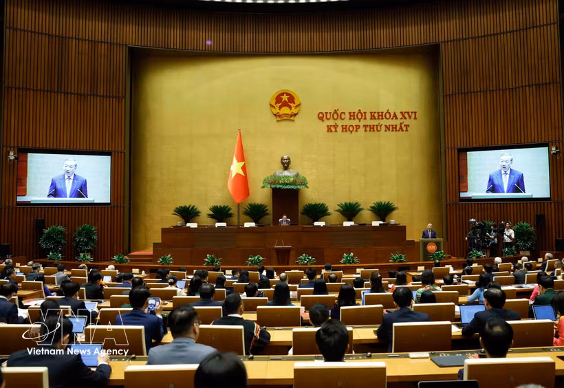 Le secrétaire général du Comité central du Parti communiste du Vietnam, To Lam, présente une allocution importante. Photo : VNA