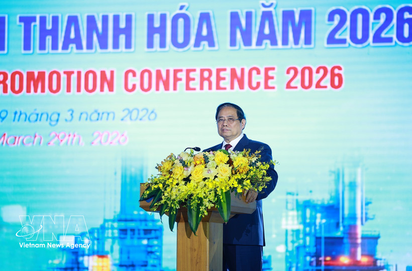 Le Premier ministre Pham Minh Chinh prend la parole à la Conférence de promotion de l’investissement de la province de Thanh Hoa en 2026. Photo : VNA