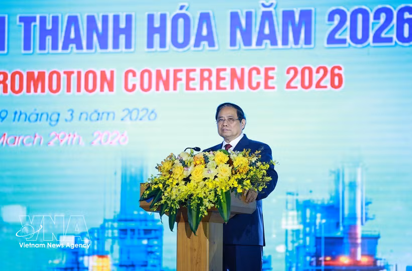 Le Premier ministre Pham Minh Chinh prend la parole à la Conférence de promotion de l’investissement de la province de Thanh Hoa en 2026. Photo : VNA