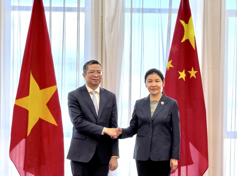 L’ambassadeur du Vietnam en Chine, Pham Thanh Binh, est allé saluer le 19 mars la ministre chinoise de la Justice, He Rong, à l'occasion du début de son mandat en Chine. Photo : VNA