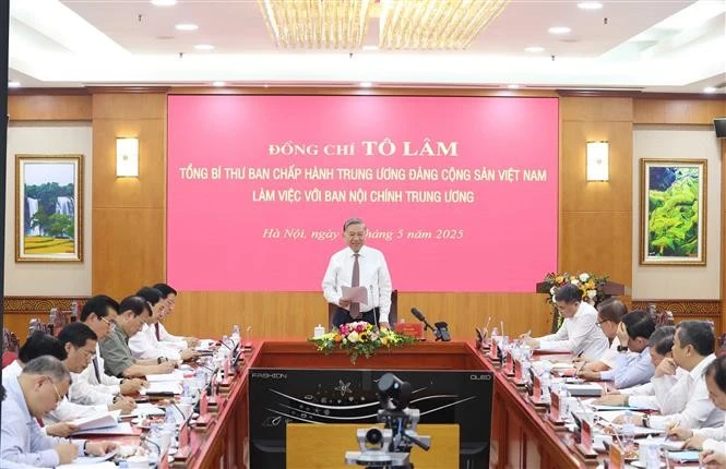 Le secrétaire général du Comité central du Parti communiste du Vietnam To Lam travaille avec la Commission centrale des affaires intérieures du Parti. Photo : VNA