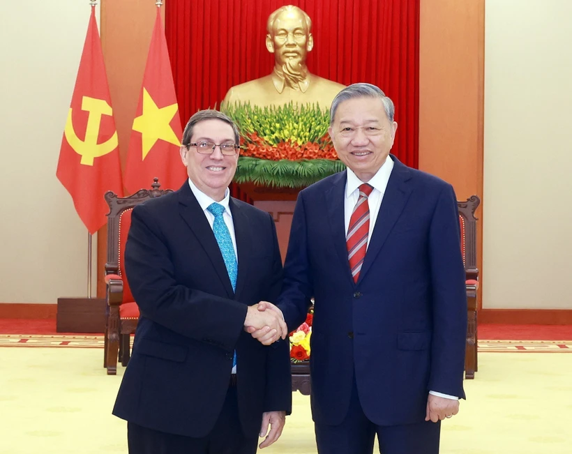 Le secrétaire général du Comité central du Parti communiste du Vietnam To Lam (droite) et le ministre cubain des Affaires étrangères Bruno Rodriguez Parrilla. Photo : VNA