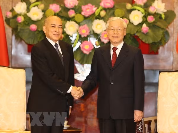 Entrevue entre le SG du Parti et président Nguyên Phu Trong et le roi cambodgien ảnh 1