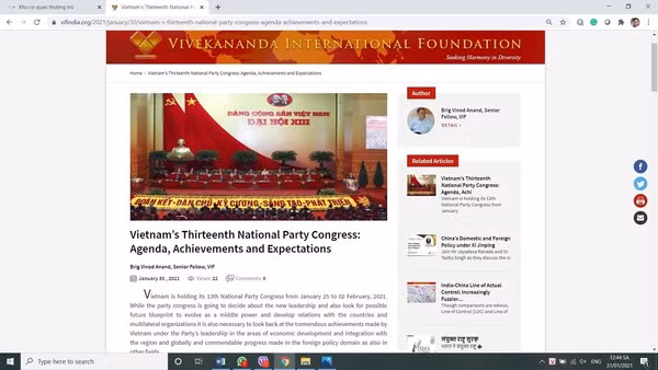 Un expert indien affirme le rôle important du Vietnam au sein des forums mondiaux ảnh 1