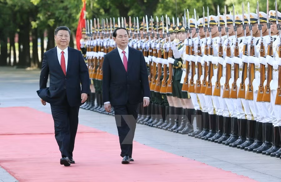 Le président Trân Dai Quang reçu en grand pompe par son homologue chinois Xi Jinping ảnh 1